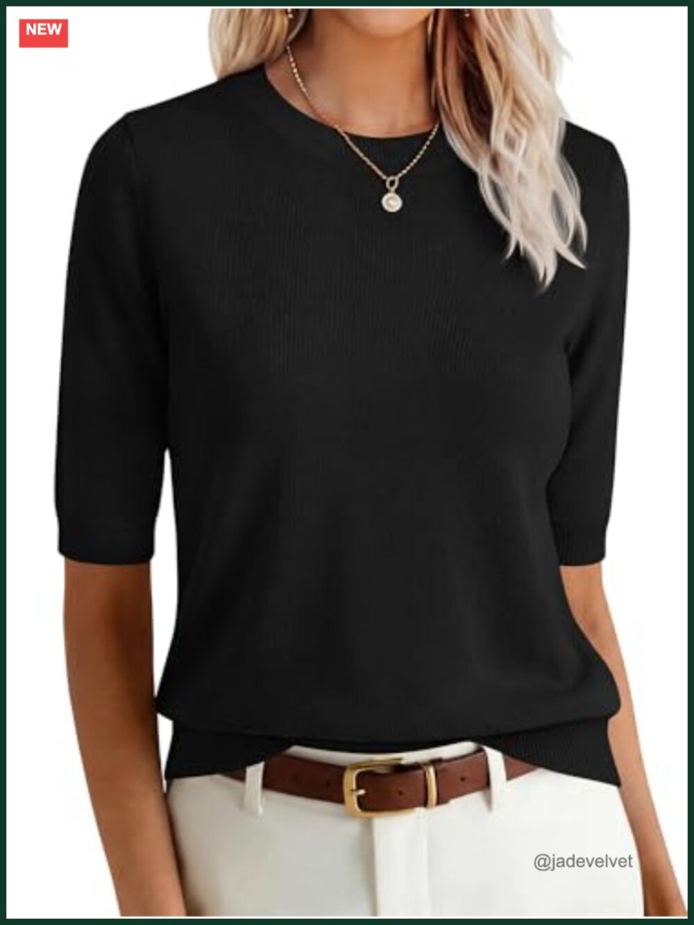 Wool Blend Short Sleeve Crew Neck Sweater Pullover Business Casual Knit Top